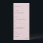 Menu Grace Muet rose Mariage moderne<br><div class="desc">Menu mariage moderne avec un design géométrique simple et minimal avec une ligne verticale le long du côté gauche avec votre menu dans l'alignement gauche. Les en-têtes sont en écriture manuscrite pour une touche élégante. Dans le coin inférieur droit se trouve votre deux monogramme initial sur une petite ligne horizontale....</div>