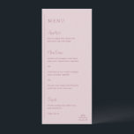 Menu Grace Muet rose Mariage moderne<br><div class="desc">Menu mariage moderne avec un design géométrique simple et minimal avec une ligne verticale le long du côté gauche avec votre menu dans l'alignement gauche. Les en-têtes sont en écriture manuscrite pour une touche élégante. Dans le coin inférieur droit se trouve votre deux monogramme initial sur une petite ligne horizontale....</div>