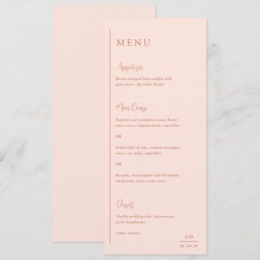 Menu Grace Peach Mariage moderne (Devant / Derrière)