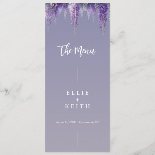 Menu Gradient lunaire violet Floral moderne Mariage (Dos)