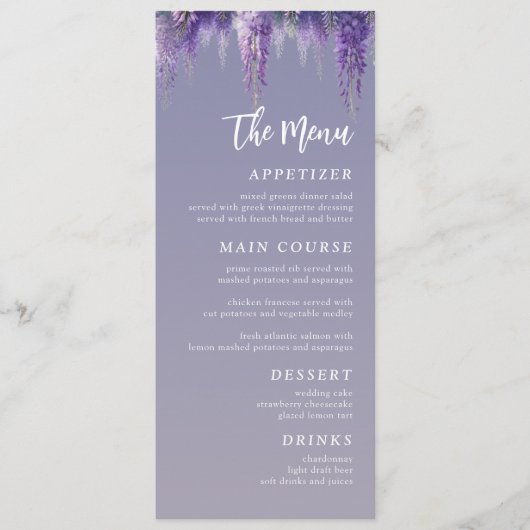 Menu Gradient Whimsical violet Mariage photo floral (Devant)