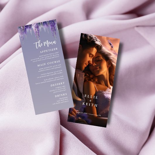 Menu Gradient Whimsical violet Mariage photo floral