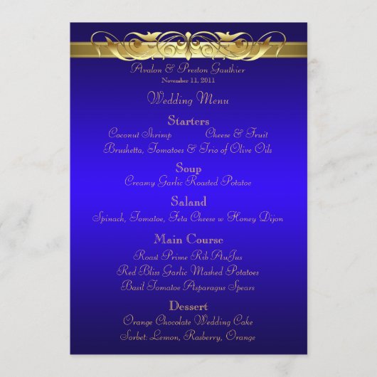 Menu Grand Duchess Blue Scroll Wedding (Voorkant)