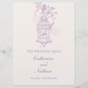 Menu grand mariage rose violet en cage pour oiseau