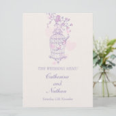 Menu grand mariage rose violet en cage pour oiseau (Debout devant)