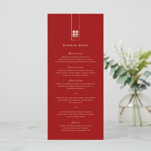 Menu Grand Rectangle double bonheur Mariage chinois (Debout devant)