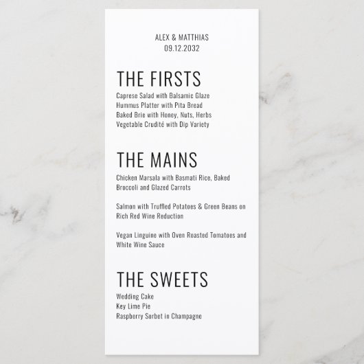 Menu Gras Grande typographie noir blanc Mariage moderne (Devant)