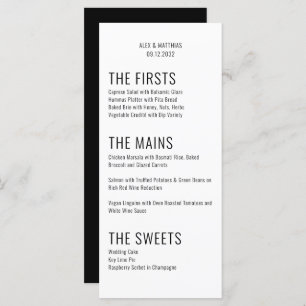 Menu Gras Grande typographie noir blanc Mariage moderne