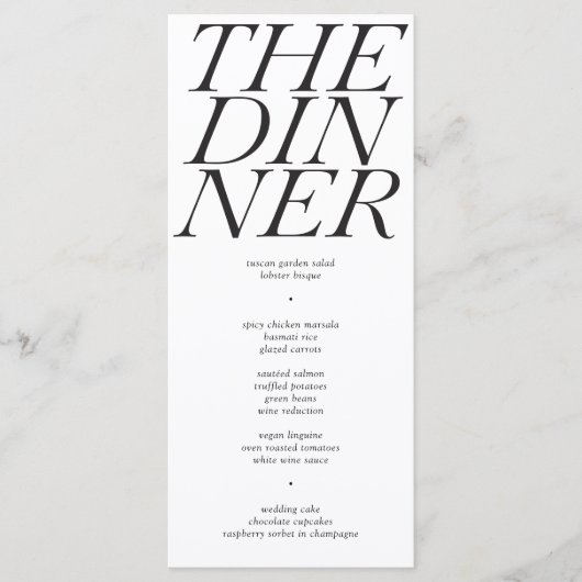 Menu Gras Le Dîner Noir Blanc Typographie Mariage (Devant)