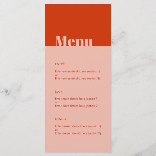 Menu Gras Moderne Typographie Minimale Orange Mariage r (Devant)
