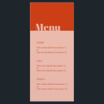 Menu Gras Moderne Typographie Minimale Orange Mariage r<br><div class="desc">Peut être entièrement customisé pour répondre à vos besoins. © Gorjo Designs. Fait pour vous via la plateforme Zazzle. // Vous cherchez des articles correspondants ? Autre papeterie de l'ensemble disponible dans la section "collections" de mon magasin. // Besoin d'aide pour customiser votre design ? Vous avez d'autres idées ?...</div>