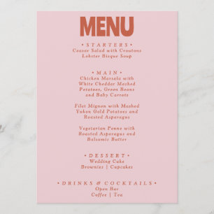 Menu Gras Retro coloré brillant Funky unique Mariage