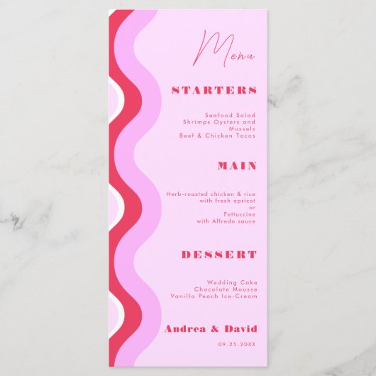 Menu Gras Retro Wave Curvy Stripes rose et rouge Mariag (Devant)