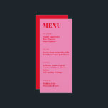 Menu Gras Rose Rouge Rouge Moderne Mini Dîner<br><div class="desc">Typographie audacieuse Bright rose et rouge moderne minimaliste Mariage Dîner Menu</div>