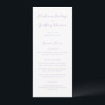Menu Gras Script Lilac Mariage élégant<br><div class="desc">Menus mariages de style classique avec un design simple mais élégant avec vos noms dans le script et vos détails dans les polices serif.</div>