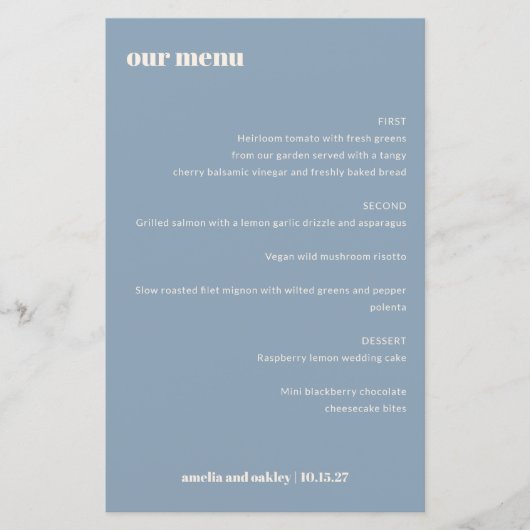 Menu Gras Simple Dusty Blue Simple Custom Wedding (Devant)
