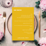 Menu Gras Simple Jaune Simple Custom Wedding<br><div class="desc">Cute Gras Minimaliste Moderne Jaune Rétro Simple Menu De Mariage Personnalisé</div>