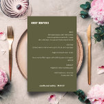 Menu Gras Simple Olive Fall Simple Custom Wedding<br><div class="desc">Cute Bold Minimaliste Olive Fall Retro Simple Custom Wedding Menu</div>