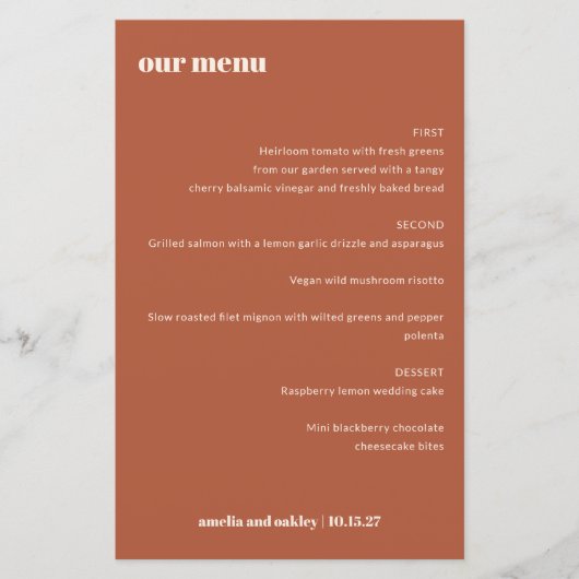 Menu Gras Simple Rust Fall Simple Custom Wedding (Devant)