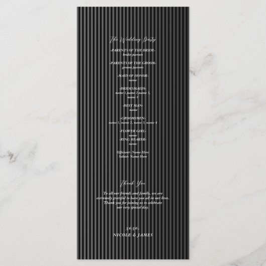 Menu Graveyard Vows Black & Grey Gothic Wedding Program (Dos)