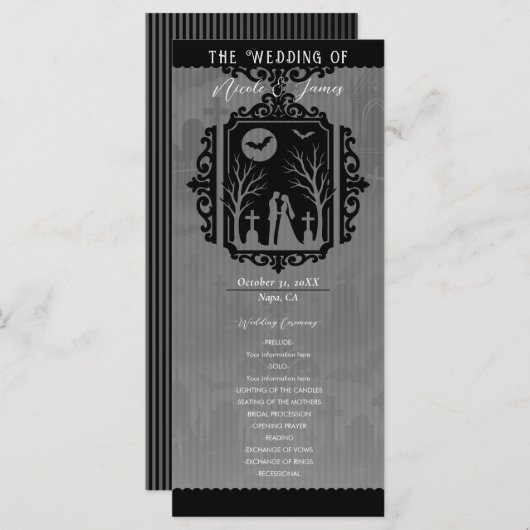 Menu Graveyard Vows Black & Grey Gothic Wedding Program (Devant / Derrière)