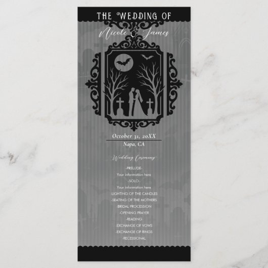 Menu Graveyard Vows Black & Grey Gothic Wedding Program (Devant)
