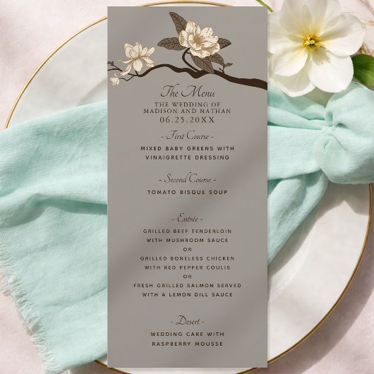 Menu Gray Elegant Vintage Magnolia Wedding
