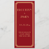 Menu Great Gatsby Art Deco Gold Red Mariage (Dos)