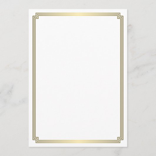 Menu Great Gatsby Art Deco Gold White Mariage (Dos)