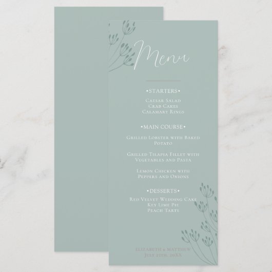 Menu Green Chic Boho Green Wedding (Devant / Derrière)