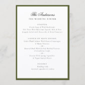 Menu Green Frame Calligraphy Name Custom Wedding Dinner (Devant)