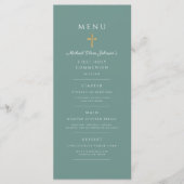 Menu Green Religious Cross Boy First Communion (Devant)