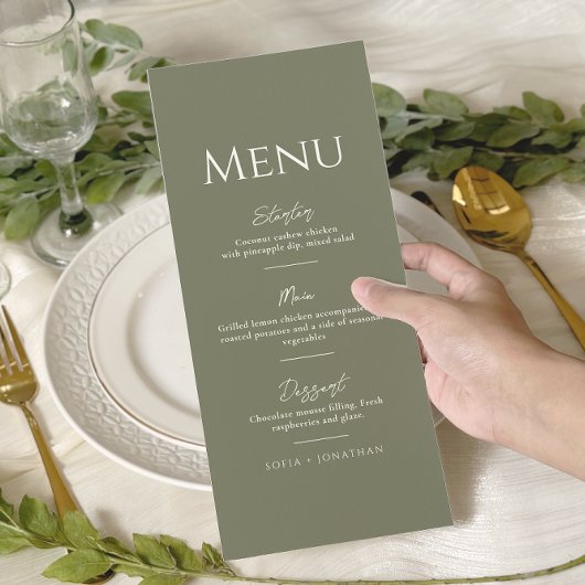 Menu Green Sage Minimaliste Mariage élégant