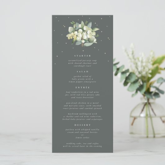 Menu Green Snowberry+Eucalyptus 4 Parcours Mariage plat (Debout devant)