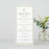 Menu Green Striped Wedding Bridal Shower Birthday Party (Debout devant)