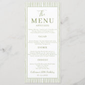 Menu Green Striped Wedding Bridal Shower Birthday Party (Devant)