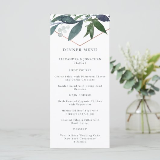 Menu Greenery Geo | Mariage Or Rose (Debout devant)