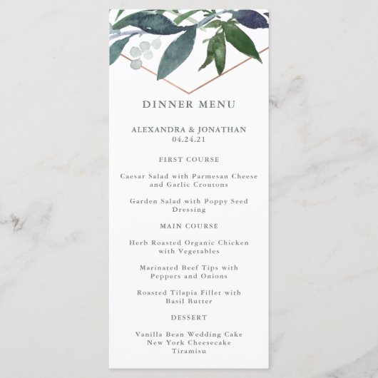 Menu Greenery Geo | Mariage Or Rose (Devant)