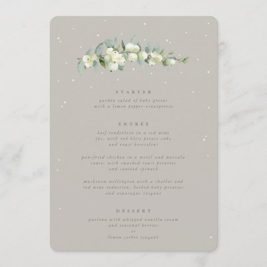 Menu Greige Snowberry+Eucalyptus 3 Parcours Mariage (Devant)