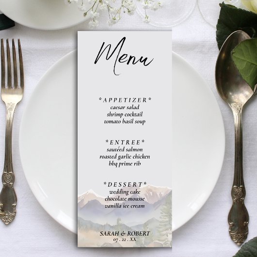 Menu Grey Colorado Rocky Mountain Mariage Réception