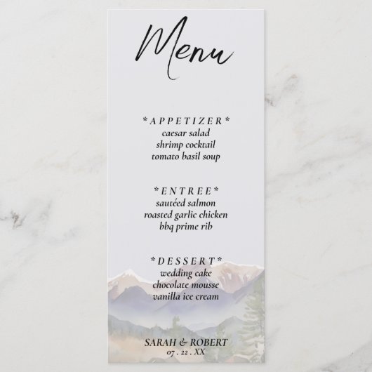 Menu Grey Colorado Rocky Mountain Mariage Réception (Devant)