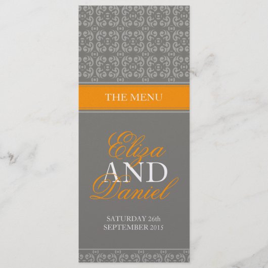 menu Grijs en oranje gespannen bruiloft (Voorkant)