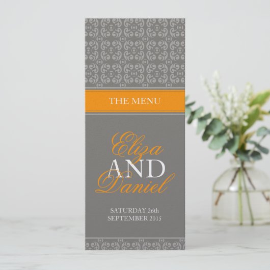 menu Grijs en oranje gespannen bruiloft (Staand voorkant)