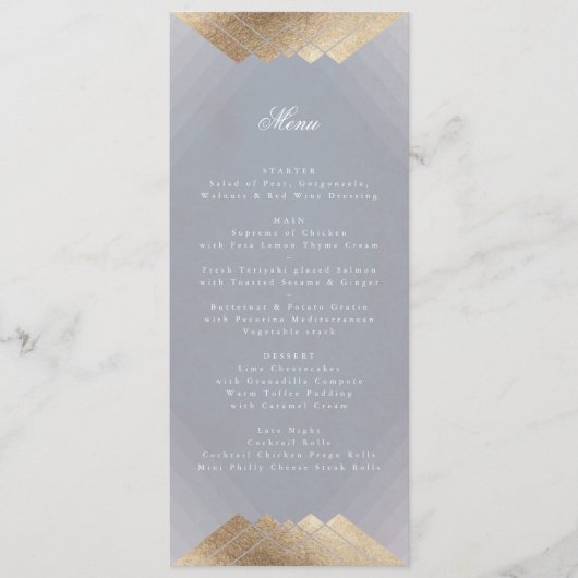Menu Gris Déco Géométrique Gold Gatsby Mariage (Devant)