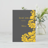 Menu gris et jaune de mariage damassé (Debout devant)