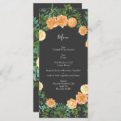 Menu Gris foncé Pêche Mariage Floral moderne (Devant / Derrière)