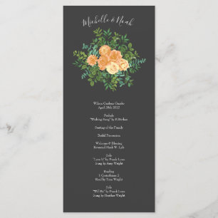 Menu Gris foncé Pêche Mariage Floral moderne