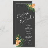 Menu Gris foncé Pêche Mariage Floral moderne (Devant / Derrière)