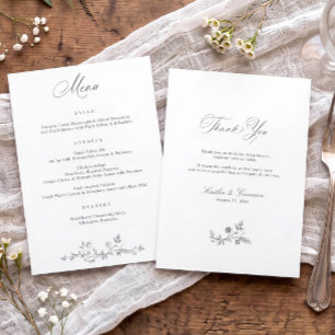 Menu Gris Vintage Floral Français Victorien 5x7 Mariage