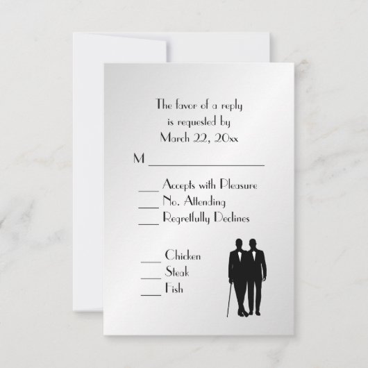 Menu Groom et Groom Mariage RSVP Argent (Devant)